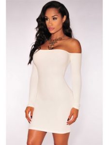 robe-blanche-moulante-manches-longues